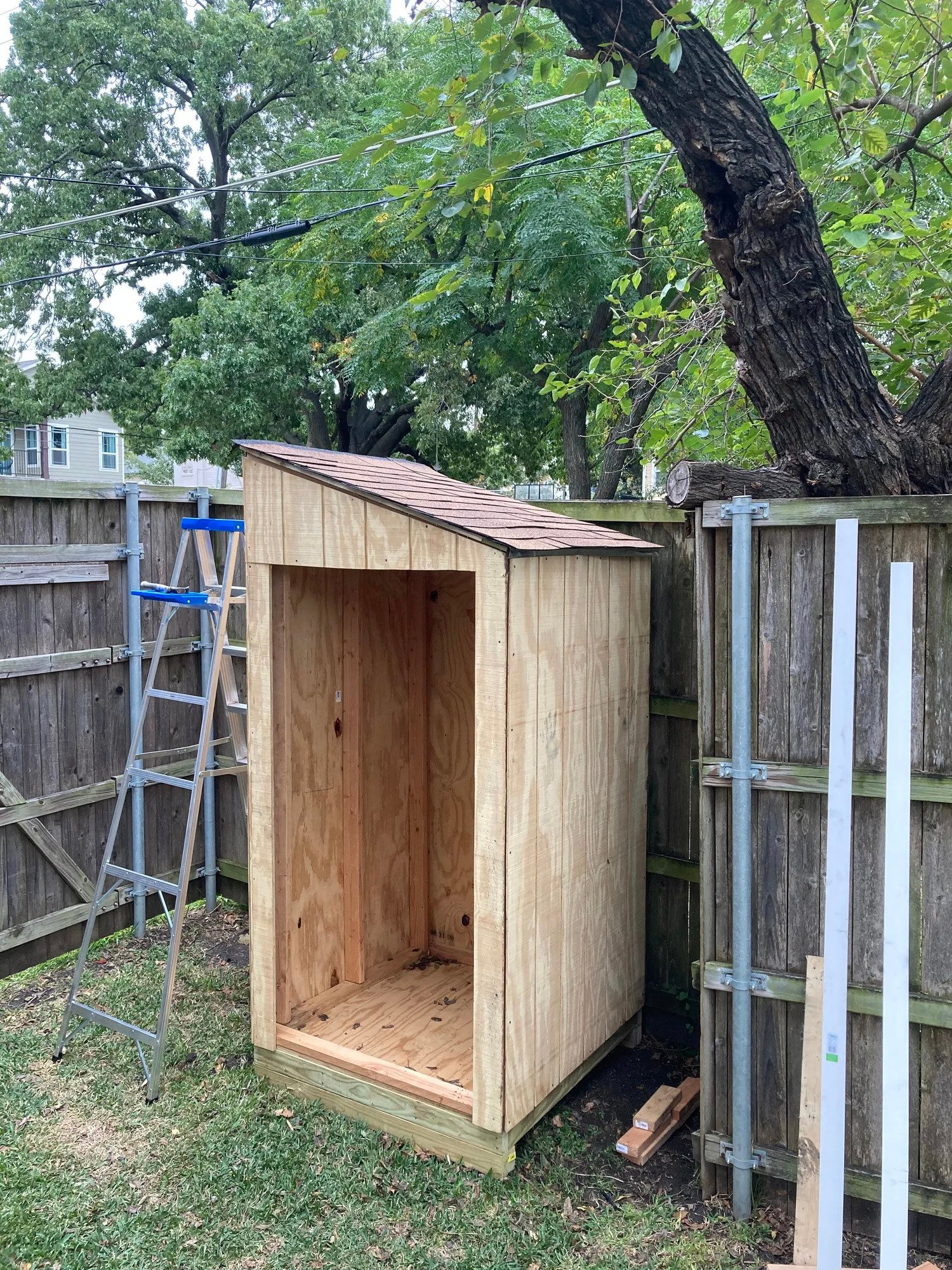 Custom built wooden storage shed - construction phase